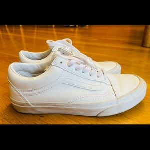 Vans Old Skool White Leather Tennis Shoes - Size 7.5
